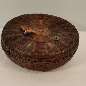 Antique Vintage Chinese Woven Wicker Sewing Basket